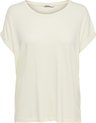 Crème dames T-shirt met korte, opgerolde mouwen en een ronde halslijn.