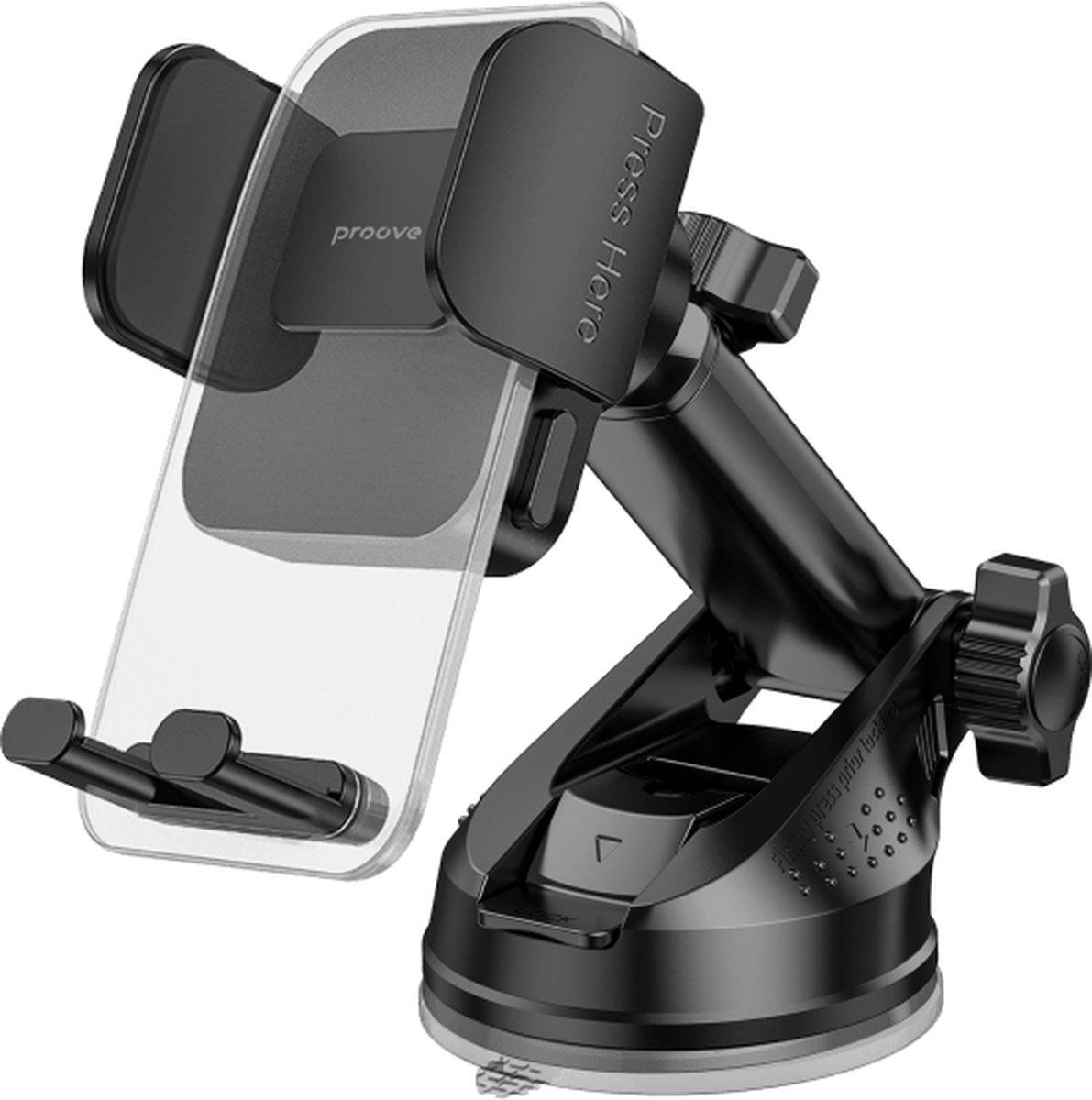 Proove Crystal Clamp Plus Zuignap Smartphonehouder - Verstelbare Autohouder voor iPhone en Android (4.7-6.9)