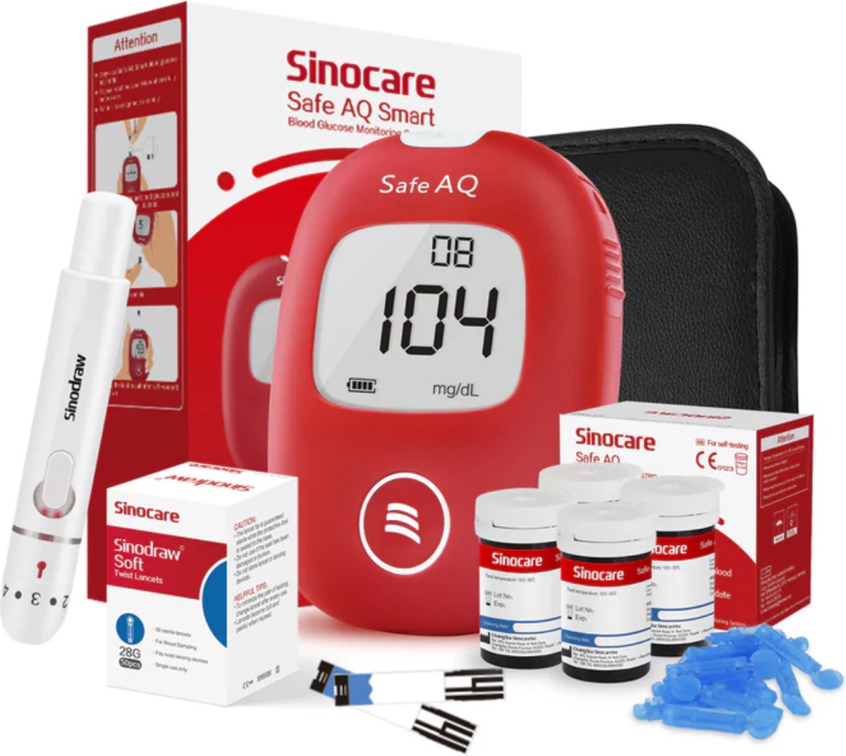 Glucosemeter - Glucosemeter - Bloedsuikermeter - Voordeelpakket met 50 Teststrips & 50 Lancetten - Bloedsuikermeter - Diabetes Meter - Glucosemeter Inclusief Opbergtas en 2 Batterijen - Voordeelpakket XL