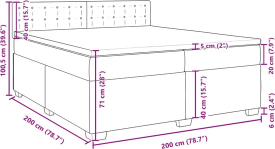 vidaXL - Sommier tapissier - avec - matelas - velours - noir - 200x200 - cm