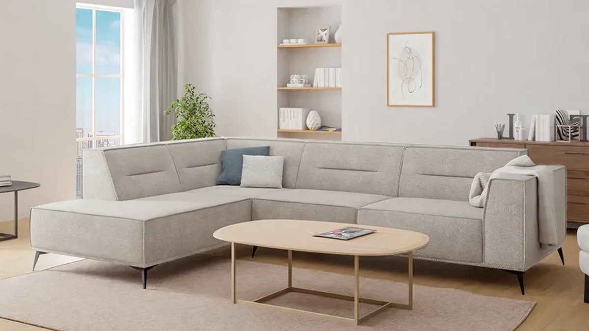 hoekbank sorenno- lounge links- grijs structuurstof- hoeksalon left