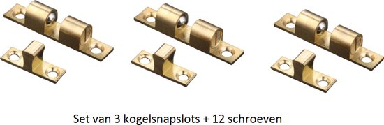 Kogelsnapslot messing - 50mm - Kogelsnapper 5cm - Set van 3 stuks + schroeven