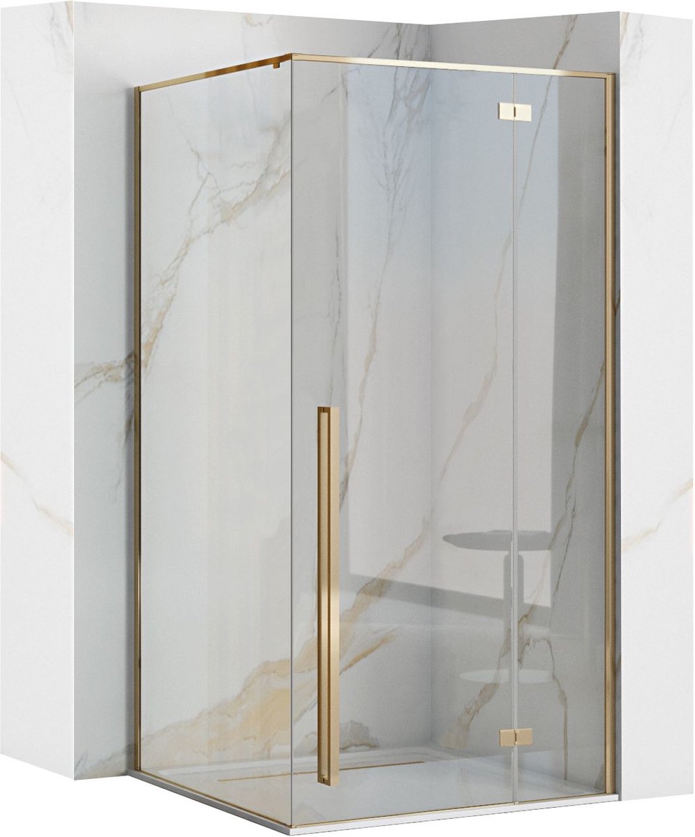 Rea Fargo Gold 90X90 U + Douchebak Savoy White - 195 cm - Douchecabine - Vierkant - Goud