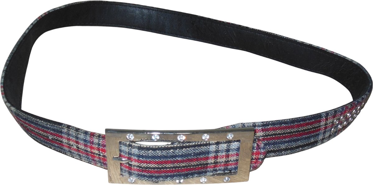 Dames riem geruit-patroon diverse kleuren met strass steentjes