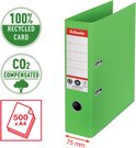Esselte ordner, A4, groen, 75mm breed. Met icoontjes voor 100% gerecycled karton, CO2 gecompenseerd, 500 vellen A4.