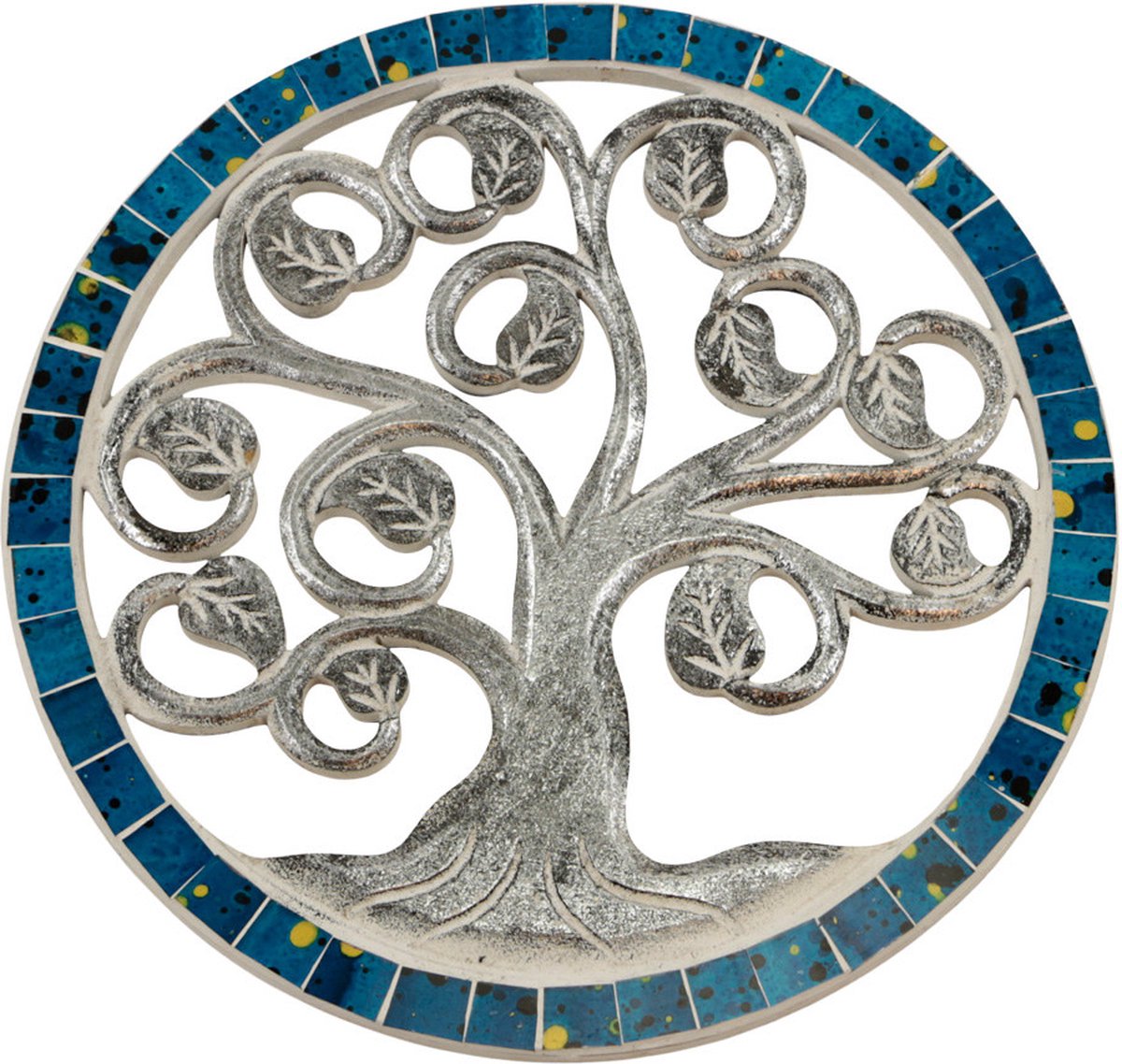 Wanddecoratie mozaiek tree of life blauw