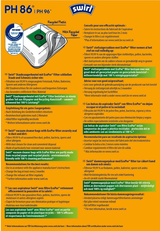 SWIRL - SWI Stofzuigerzak PH86/96/10 EcSWI - 6783228
