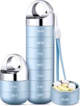 Pilulier de Voyages en métal – Pilulier hebdomadaire portable et étanche – Grand pilulier en alliage d'aluminium – Pour Vitamines, huile de poisson et compléments alimentaires – Bleu clair