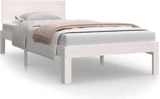 VidaXL Bedframe Massief Grenenhout Wit 90x200 Cm Houten Bed Frame vidaxl-bedframe-massief-grenenhout-wit-90x200-cm-houten-bed-frame