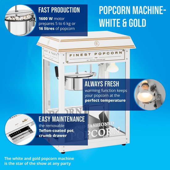 Popcornmachine - wit en goud - Royal Catering — afbeelding 3