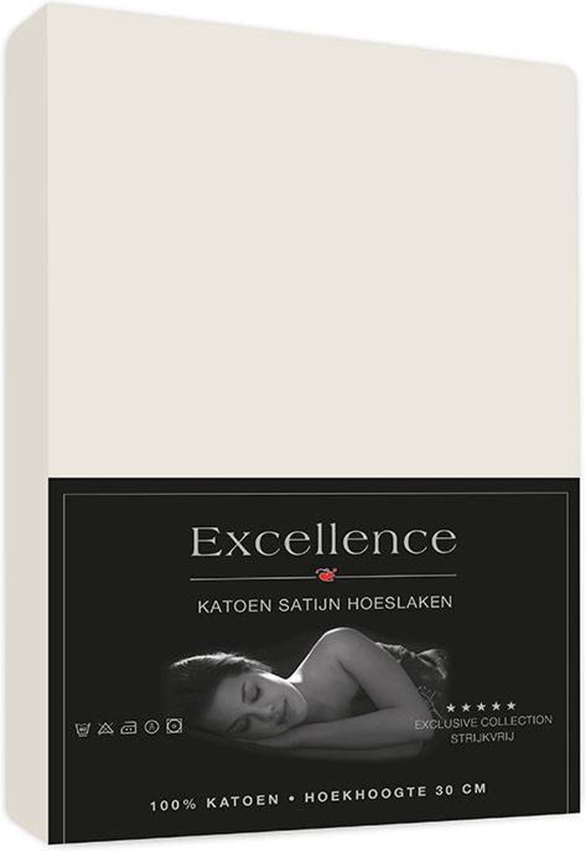 Excellence Katoen Satijn Hoeslaken 120x200cm + 30cm - Creme