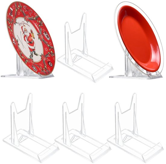 Bordenstandaard - 6 Stuks - Borden Display Standaard - Bordenhouder - Bordenrek - voor Sierborden - Schuifstandaard - Telefoonhouder - Visitekaartjes Houder - Boekenstandaard - Steun - Rek - Borden en Boeken - Kookboek - Display - Transparant