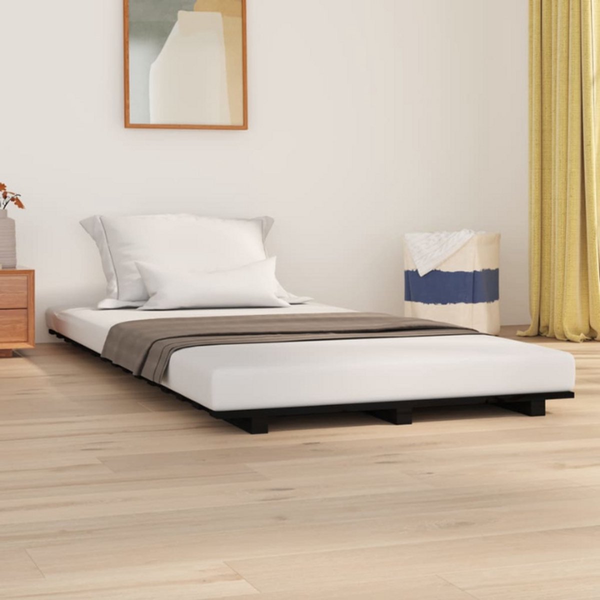 GranMaison Vloerbed – Laag Bedframe – Minimalistisch Design – Stevig en Comfortabel – Geschikt voor Elke Slaapkamer - Zwart