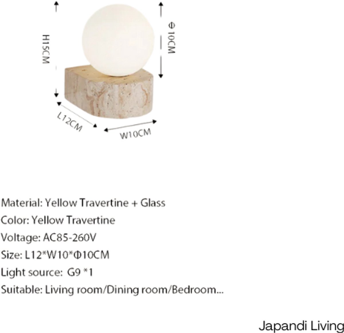 Japandi living - Wandlamp - Binnen - Wandlampen - Slaapkamer - Woonkamer - Travertijn - 12x10x15cm - Bruin - Wabi Sabi - Nordisch