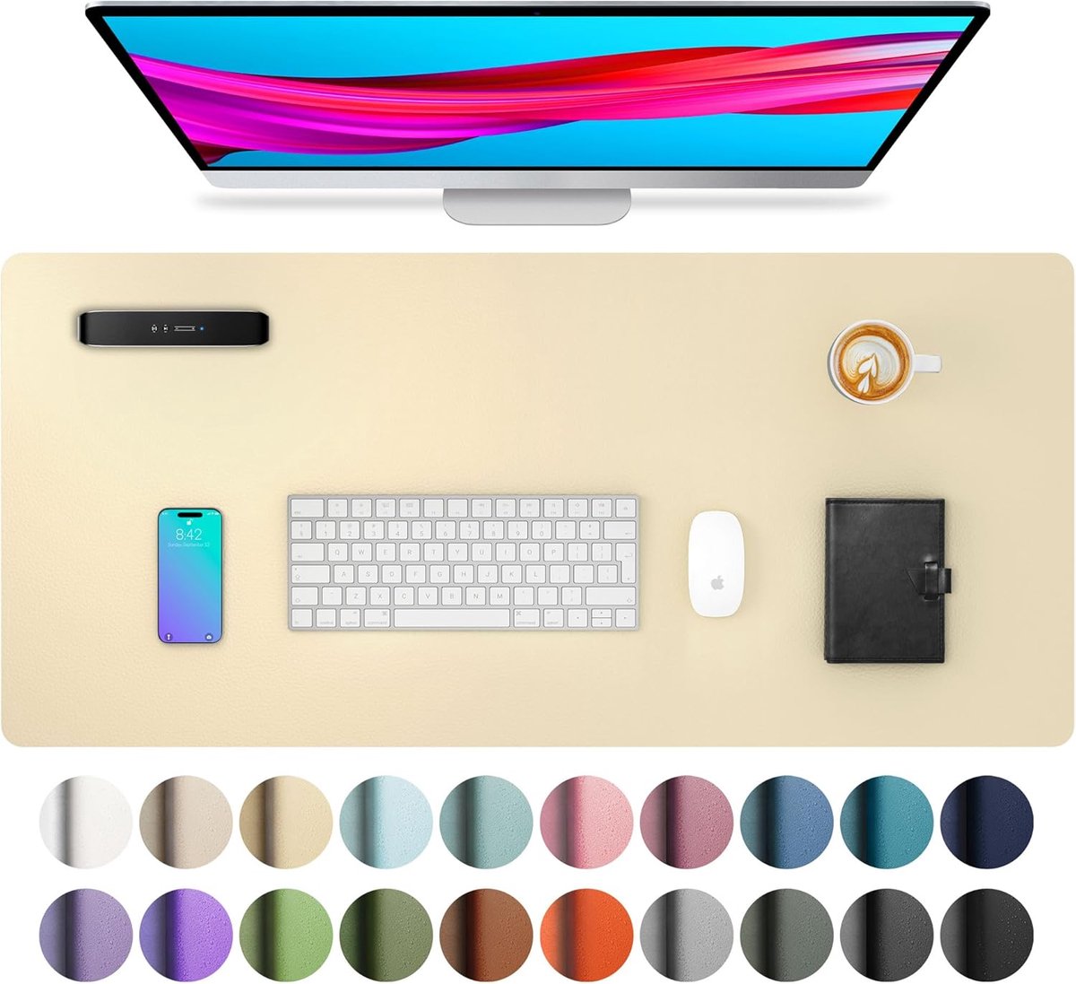StayPowered PU-Lederen Bureau Mat - Stijlvolle Bescherming voor Je Werkplek - 80x40 cm - Waterdicht - Antislip Achterkant - Ruimte voor Laptop & Muis - Eenvoudige Reiniging - Duurzaam & Slijtvast - Zachtgeel - Levering Sneller dan Aangegeven!