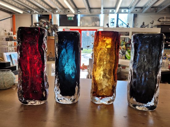 Vaas rock amber small 6x6x20 - handgemaakt dik glas - opening 4.5cm