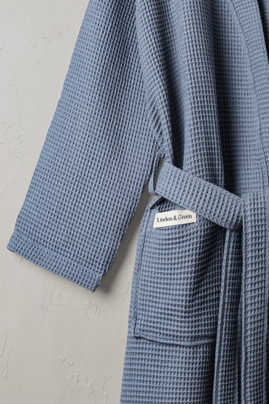 PandaHome - Badjas Badjas % Katoen - L - Blue - Gaufre en Katoen - Kimono - Badjas Femme - Badjas Homme - Badjas Femme et Homme