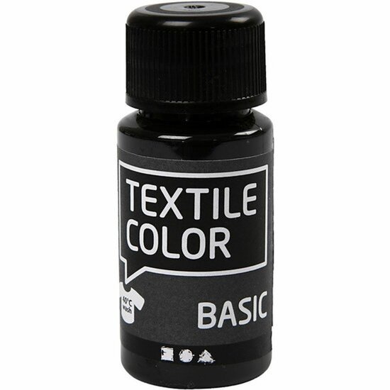 Peinture textile - Peinture pour vêtements - Zwart - Basic - Couleur Textile - Creotime - 50 ml
