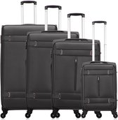 Lissabon Reiskofferset 4-delig - 39, 65, 93 en 96 liter - Handbagage en Ruimbagage - Lichtgewicht Zachte Koffers - Met TSA Slot - Extra Ritsvak - Donker grijs