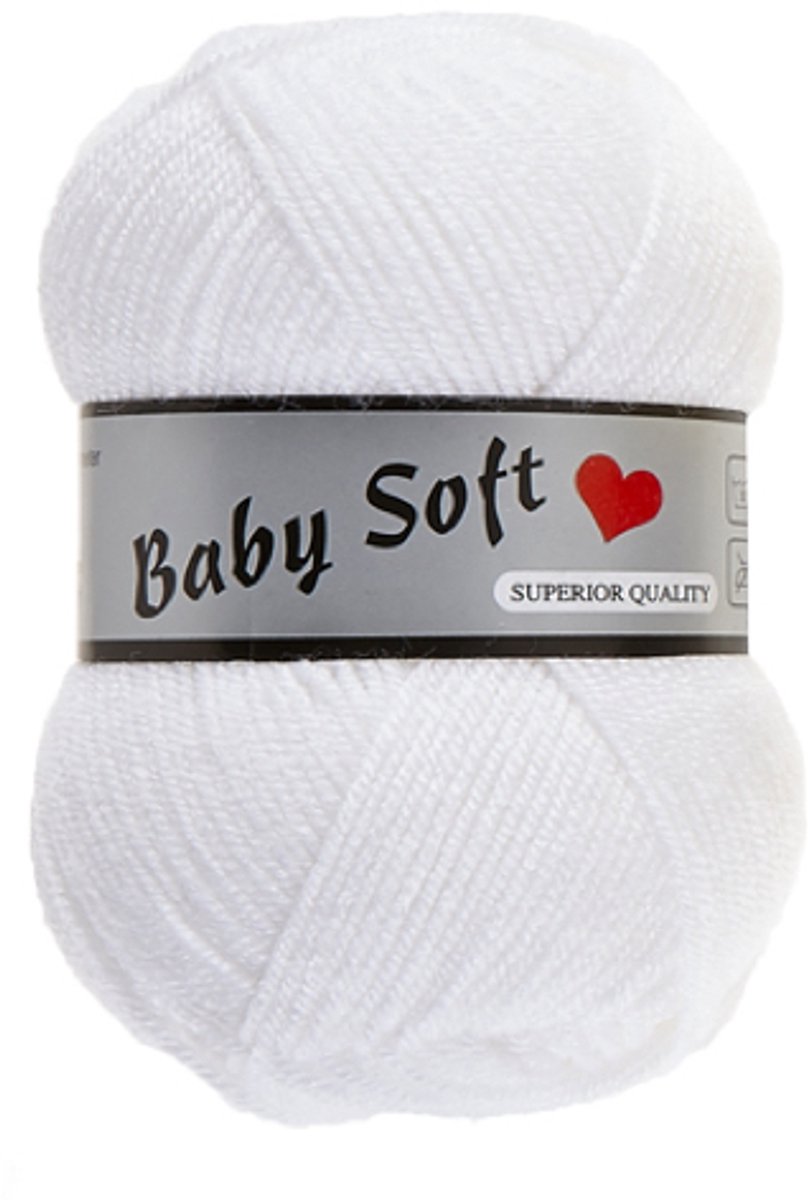Lammy Yarns - Baby Soft - Kleur 005 wit - 5 bollen dun acrylgaren - haakgaren - breigaren - pendikte 3mm