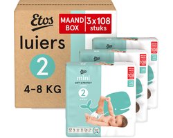 Etos Luiers - Mini - Maat 2 - 4-8 kg - Maandbox - 324 stuks
