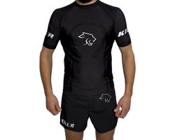Rashguard - MMA / Kickboks Shirt - Vechtsport Kleding - Sport T-Shirt Zwart/Zwart