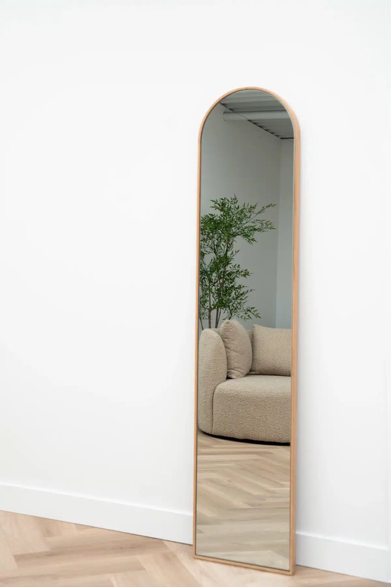 Nordic Style® Boogspiegel 180x40cm - Naturel Eiken hout - Scandinavische Spiegels - Halfrond - Pas spiegel - Staande spiegel - Kleedkamer spiegel - Pas - Boog - Half Rond Ronde - Woonkamer - Wand - Muurspiegel - Muur