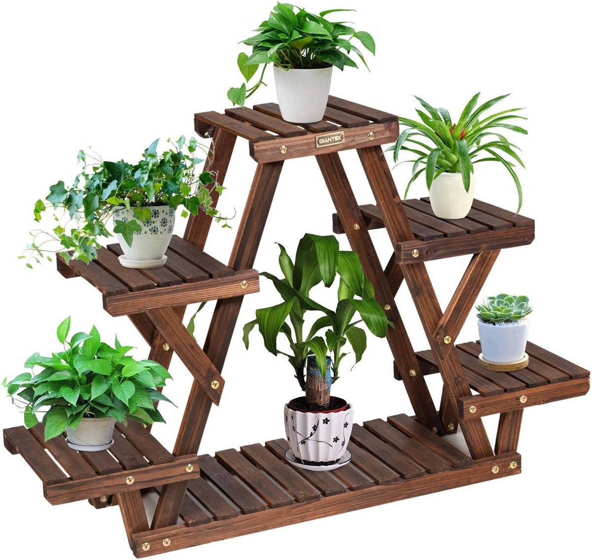 COSTWAY Bloementrap, plantenstandaard, hout, plantentrap, bloemenstandaard, plantenrek, tuin, houten rek met meerdere verdiepingen