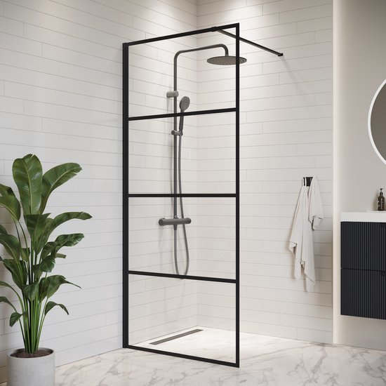 Foto: Badplaats douchewand essos 50 x 200 cm zwart inloopdouche 8 mm veiligheidsglas