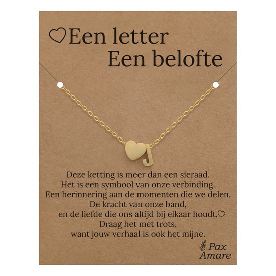 Collier Lettre J sur carte cadeau - Une lettre, une promesse - Acier inoxydable doré 45 cm - Pendentif initiale et cœur - Pax Amare
