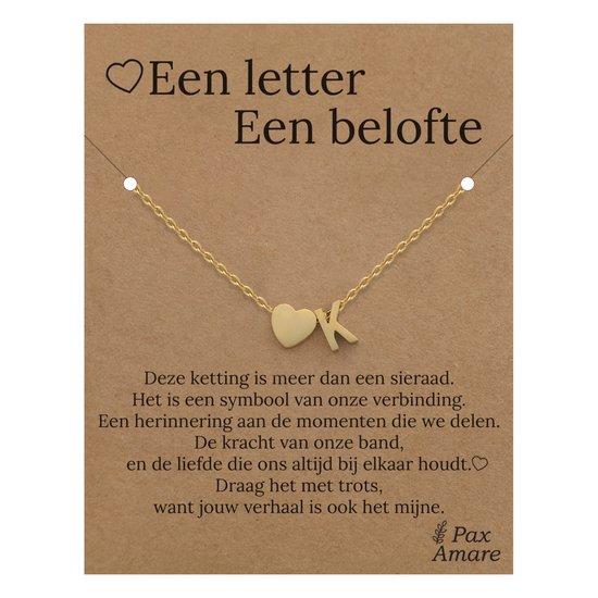 Collier Lettre K sur carte cadeau - Une lettre, une promesse - Acier inoxydable doré 45 cm - Pendentif initiale et cœur - Pax Amare