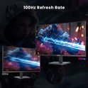 Twee KTC-monitoren die een game-personage tonen, met 100Hz en 60Hz vergelijking.