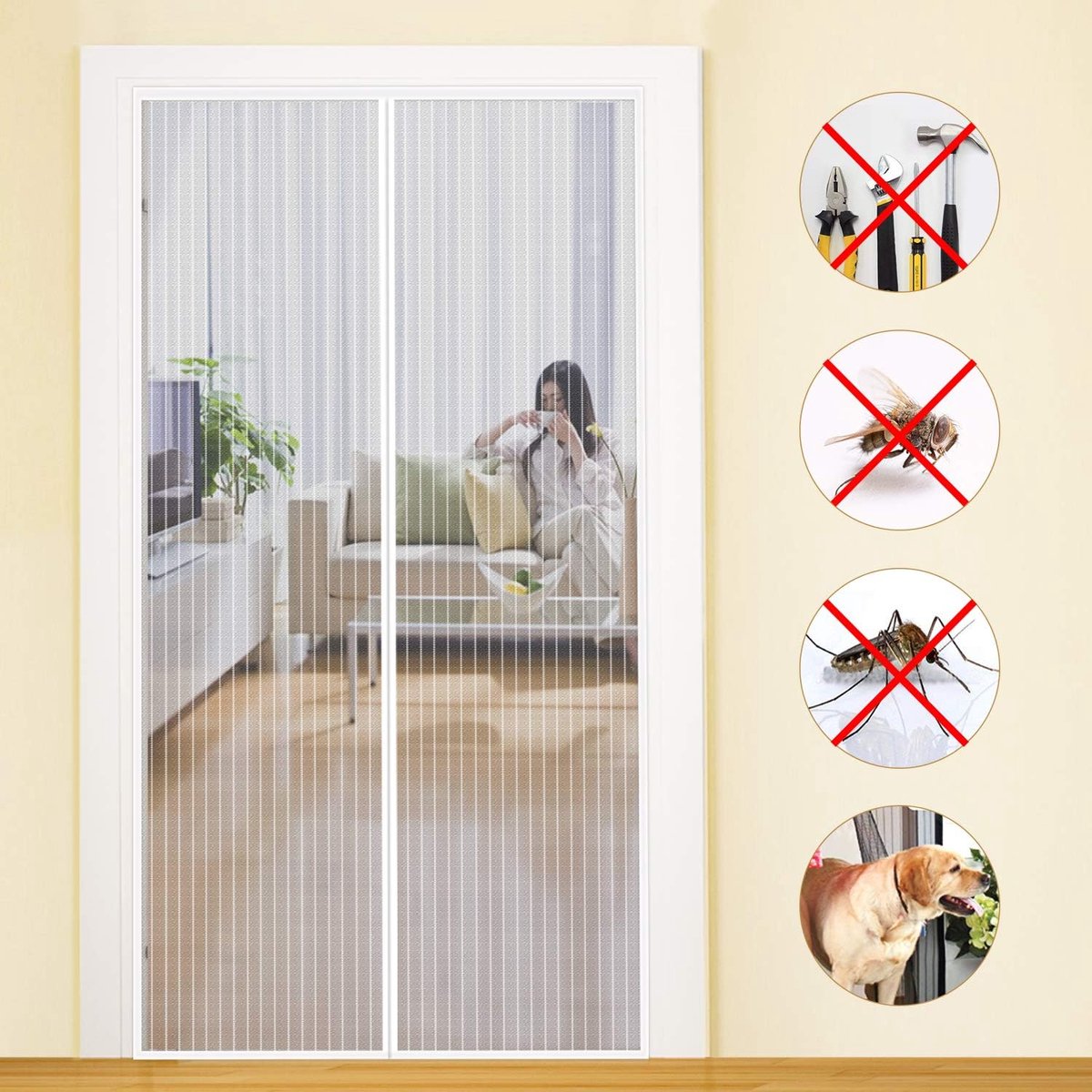 Magnetisch Vliegengordijn - 100x210cm Wit- Zelfsluitend - Kind- & Huisdiervriendelijk - Sterke Magneten - Magnetisch Deurhor - Horgordijn - Hordeur - Houd insecten buiten