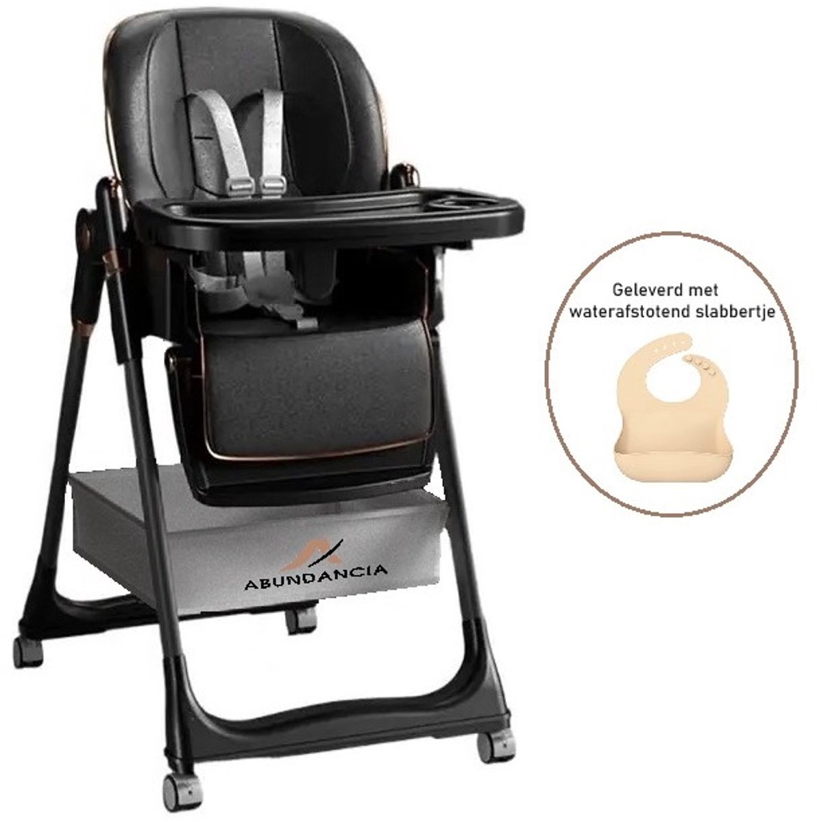 Image of Abundancia® - Kinderstoel - Kinderzetel - Eetstoel - Inklapbaar - In hoogte Verstelbaar - Met Opberg vak - Incl. Slabbertje - Zwart