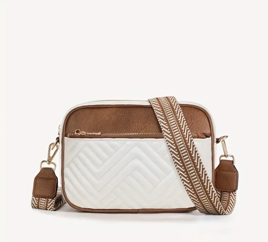 Sac à Bandoulière Femme Blanc Simili Cuir - 3 Compartiments Zippés, Neuf Sans étiquette