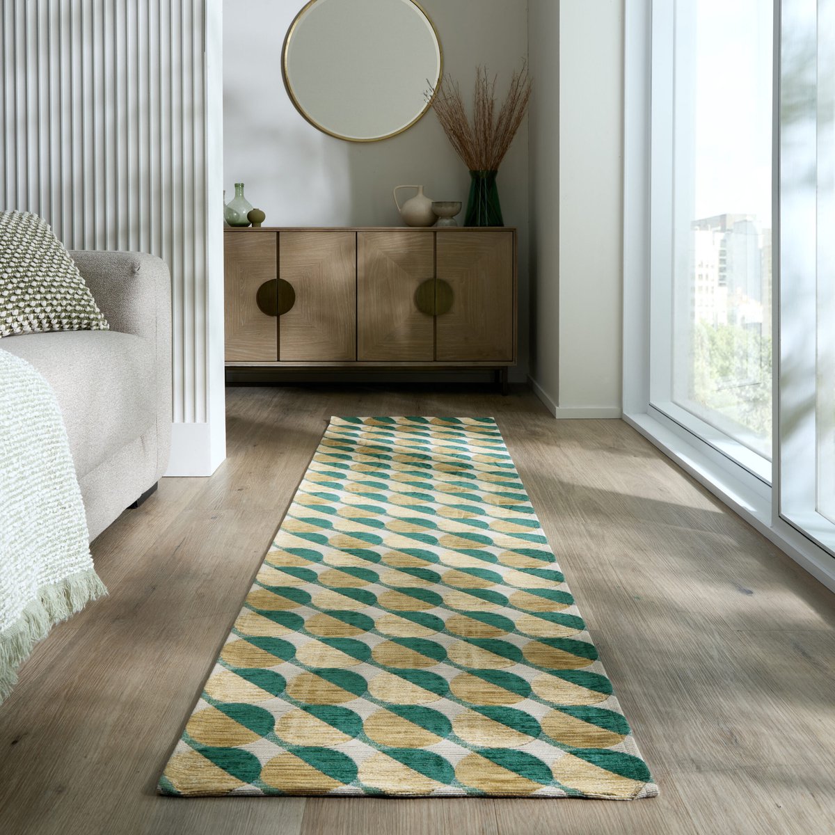Flycarpets Loper Carlos Geometrisch Vloerkleed - Groen 67x200 cm