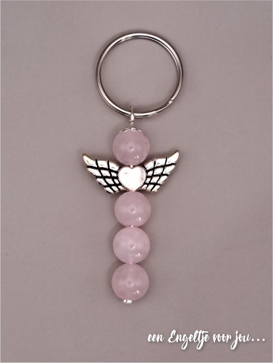 Geluksengel van Edelsteen Rozenkwarts - Edelsteen sleutelhanger - Tashanger - Beschermengel - Geluksengeltjes - Natuursteen sleutelhanger - Beschermengeltje - Guardian Angel - Gelukspoppetje