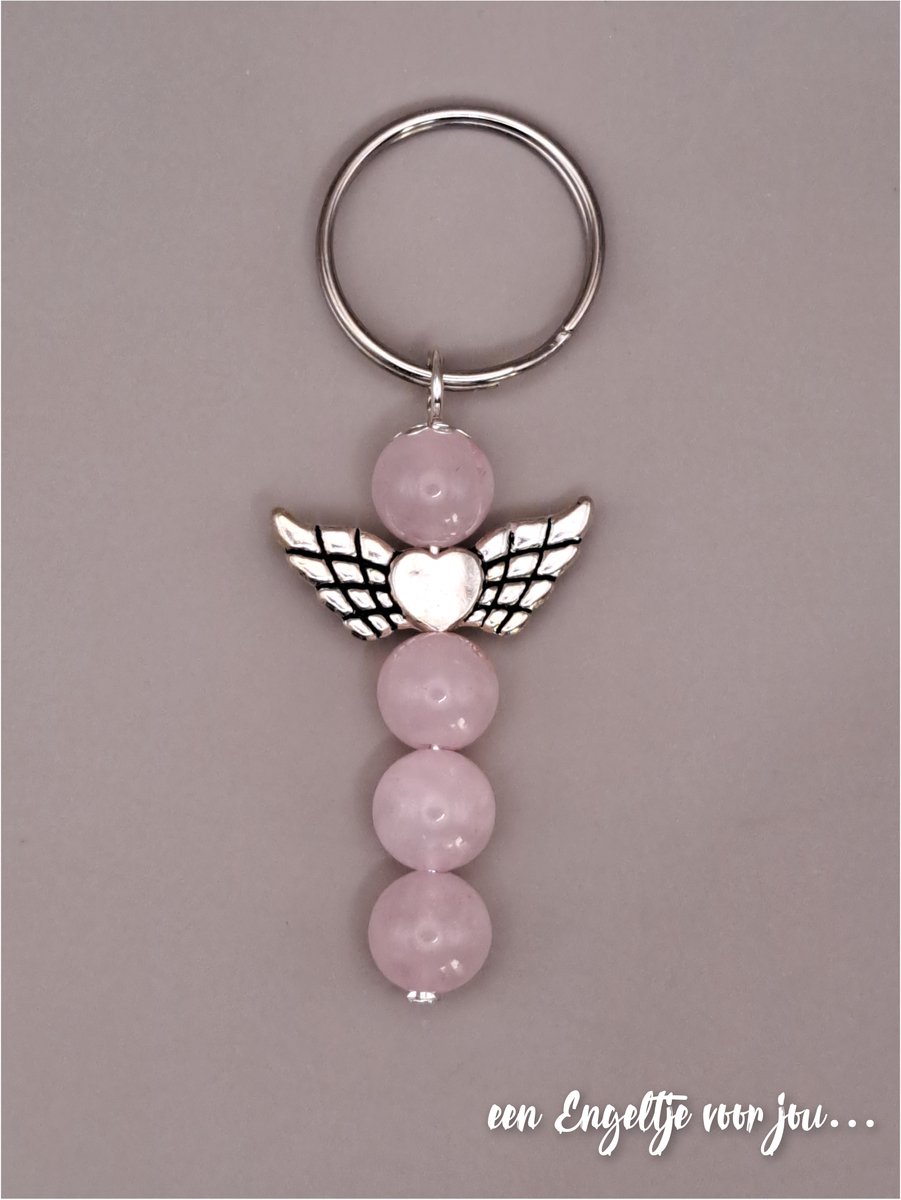 Geluksengel van Edelsteen Rozenkwarts - Edelsteen sleutelhanger - Tashanger - Beschermengel - Geluksengeltjes - Natuursteen sleutelhanger - Beschermengeltje - Guardian Angel - Gelukspoppetje