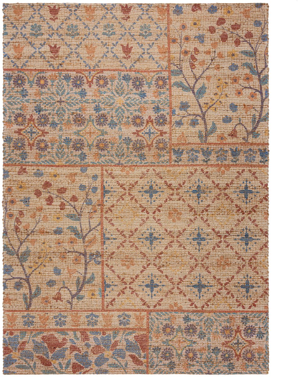 flycarpets Laagpolig Jute Patchwork Vloerkleed - Taylor - Blauw 120x170 cm