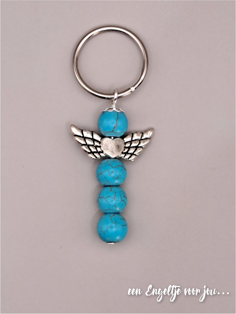 Geluksengel sleutelhanger - een Engeltje voor jou - Edelsteen Turkoois - Edelsteen sleutelhanger - Tashanger - Beschermengel - Geluksengeltjes - Natuursteen sleutelhanger - Beschermengeltje - Guardian Angel - Gelukspoppetje