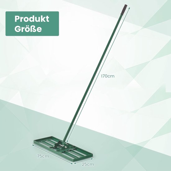 COSTWAY Gazonrakel, metalen gazonnivelleringhark met ergonomische handgreep, nivellering van zandbodem, egaliseerhark voor tuin, achtertuin, golfbaan, groen, 75 x 25 cm van Costway — afbeelding 2