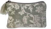 Etui fluweel grijs met geborduurde bloemen 16x11cm