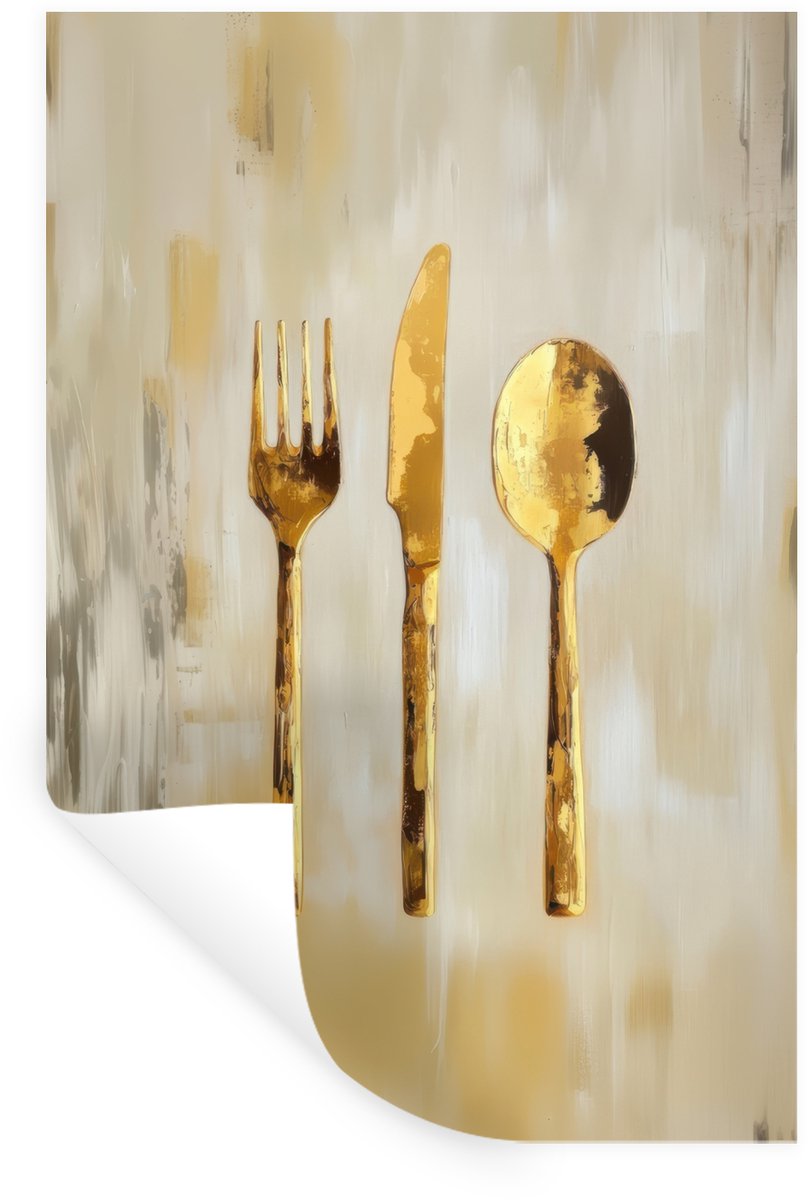 Muurstickers - Sticker Folie - Verf - Goud - Bestek - 40x60 cm - Plakfolie - Muurstickers 