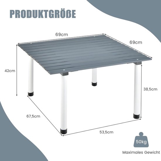 COSTWAY Kampeertafels, oprolbare picknicktafel van hout, draagbare multifunctionele outdoortafel met draagtas voor strand, picknicks, vissen en feesten, 69 x 69 x 42 cm, grijs van Costway — afbeelding 2