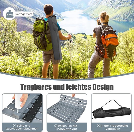 COSTWAY Kampeertafels, oprolbare picknicktafel van hout, draagbare multifunctionele outdoortafel met draagtas voor strand, picknicks, vissen en feesten, 69 x 69 x 42 cm, grijs van Costway — afbeelding 3