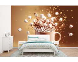 Behang - Fotobehang Chocomelk - Drinken - Warm - Bruin - Breedte 400 cm x hoogte 300 cm