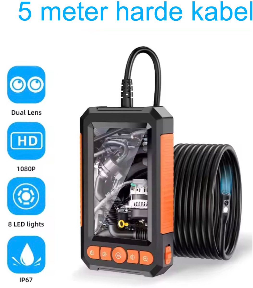 Medj Harde Kabel- Inspectiecamera met Scherm 5M - Endoscoop - 1080P HD - 4.3 inch LCD scherm - IP67 Waterdicht - LED Verlichting - Inspectie Camera