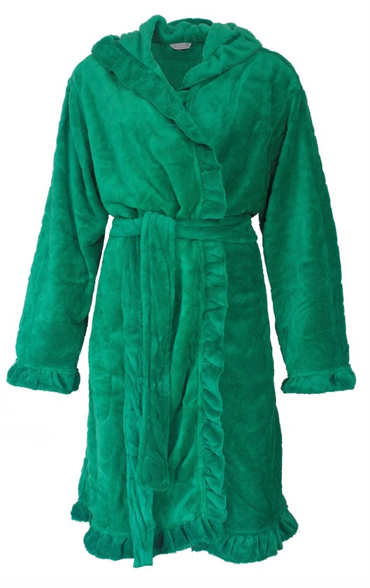 Tenderness Dames Badjas - Fleece - Capuchon - Groen - Maat L