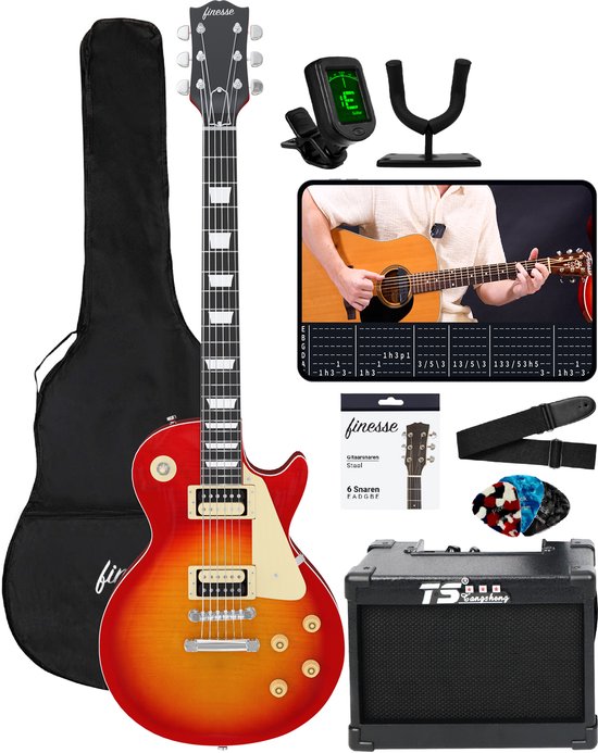 Finesse Elektrische Gitaar met Versterker - met Videocursus - LP - E-Learning - Gitaar - Volwassenen - Kind