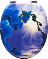 Antibacteriële toiletbril - hygiënisch & elegant - softclose - blauwe orchidee print - 43.8x37.8 cm
